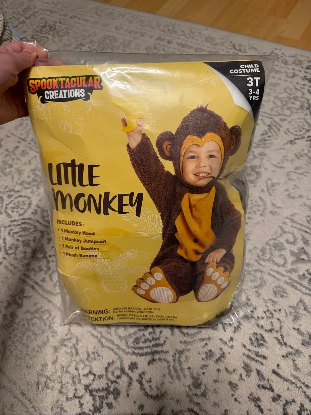 3T Kids Brown Little Monkey One-Piece Costume - Cozy Plush Jumpsuit
